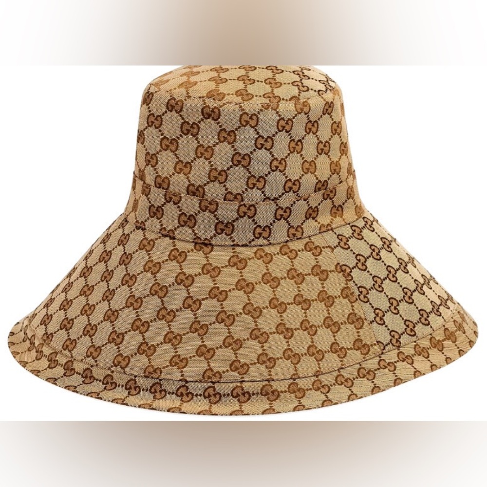 Gucci Beige GG Monogram Bucket Hat Wide Large Brim Tan Canvas Jacquard Beach - Picture 8 of 15